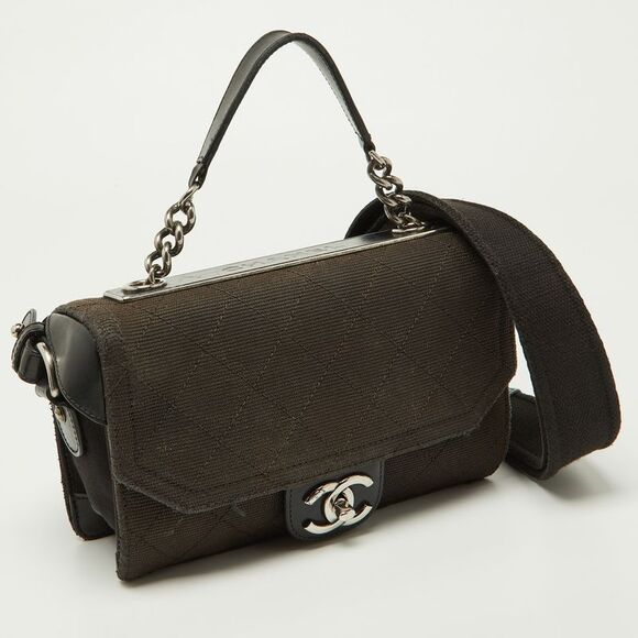 Chanel Black Quilted Canvas and Leather CC Flap Shoulder Bag - Picture 3 of 4